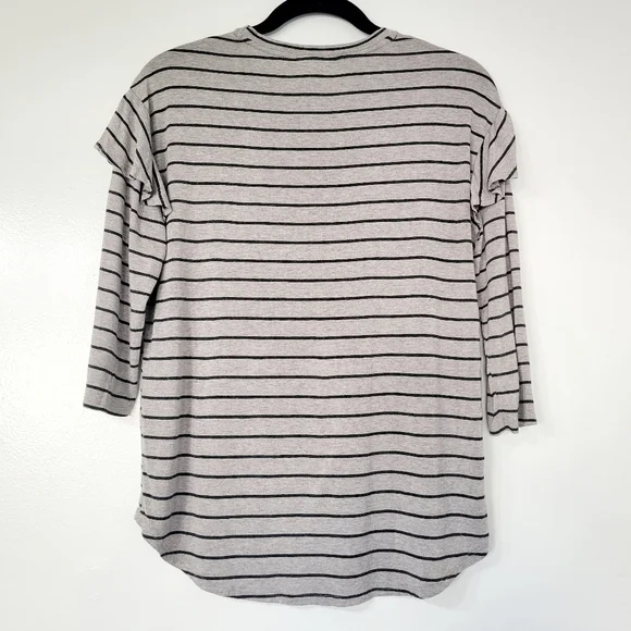 Anthropologie Dolan Small Binny Top Gray Striped Ruffle Shoulder - Picture 5 of 11